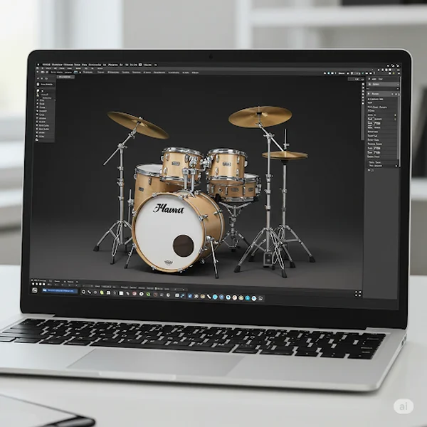 Screenshot of virtual drums interface on a laptop screen.