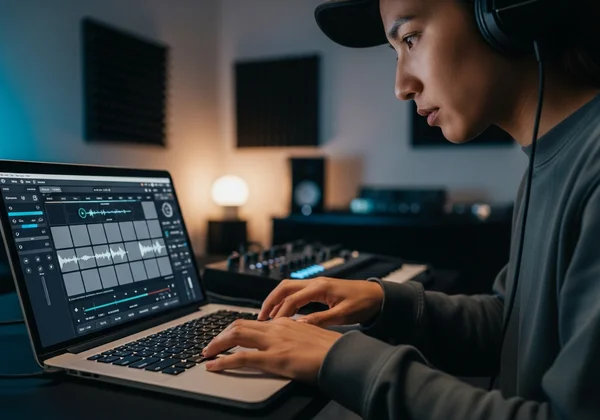 Người đang tạo nhịp hip-hop trên bộ trống ảo