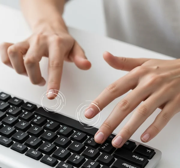Close-up of hands applying keyboard drumming techniques