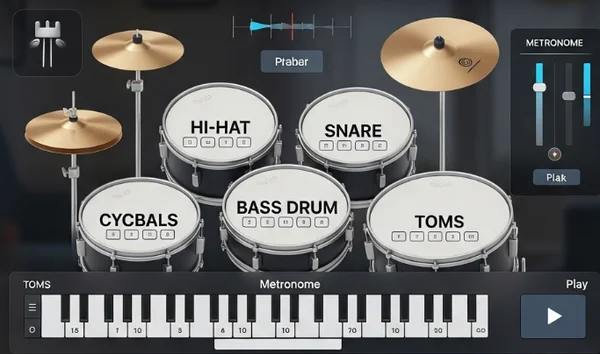 Online virtual drum set interface for practice