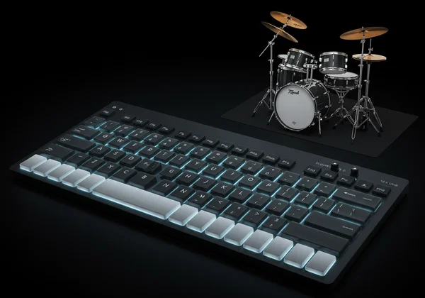 Keyboard with drum kit layout, showing mapped keys.