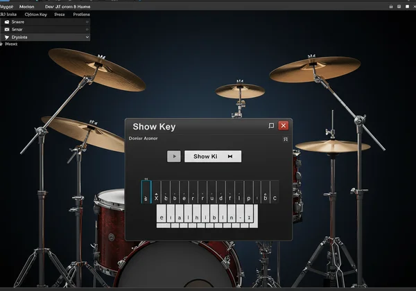 Virtual drum set interface with 'Show Key' enabled