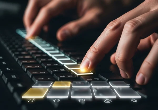 Hands using a keyboard as a virtual drum set