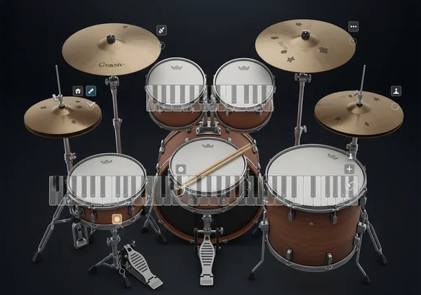 Realistic online virtual drum set interface on a screen
